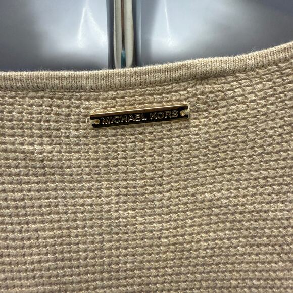 Michael Kors Womens SZ L Beige Long Sleeve Crew Neck Pullover Sweater Top Cotton - Picture 5 of 7